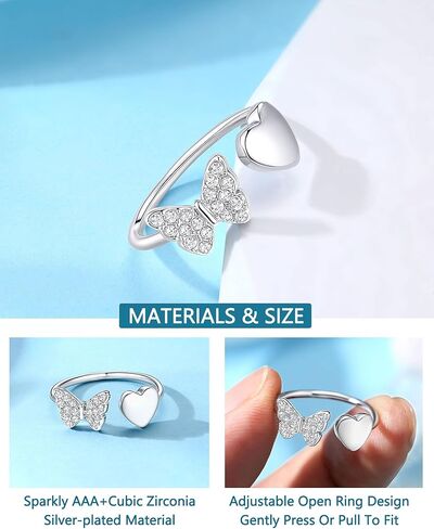 حلقات فراشة فضية قابلة للتعديل للفتيات المراهقات والنساء، هدايا عيد الميلاد in Kuwait