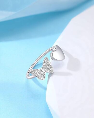 حلقات فراشة فضية قابلة للتعديل للفتيات المراهقات والنساء، هدايا عيد الميلاد in Kuwait