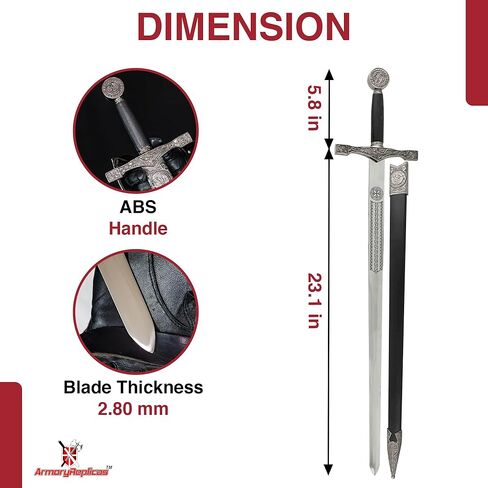 Armory Replicas™ - نسخة طبق الأصل من King Arthur Excalibur Longsword - سيف من الفولاذ المقاوم للصدأ مقاس 29 بوصة مع غمد جلدي in Kuwait