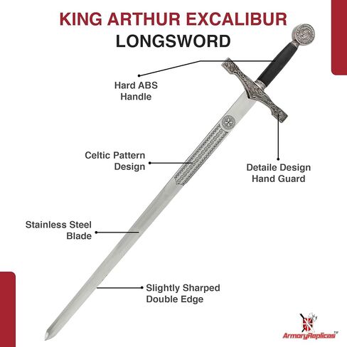 Armory Replicas™ - نسخة طبق الأصل من King Arthur Excalibur Longsword - سيف من الفولاذ المقاوم للصدأ مقاس 29 بوصة مع غمد جلدي in Kuwait