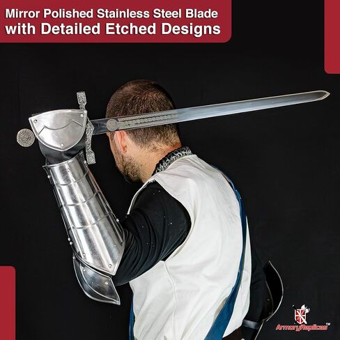 Armory Replicas™ - نسخة طبق الأصل من King Arthur Excalibur Longsword - سيف من الفولاذ المقاوم للصدأ مقاس 29 بوصة مع غمد جلدي in Kuwait