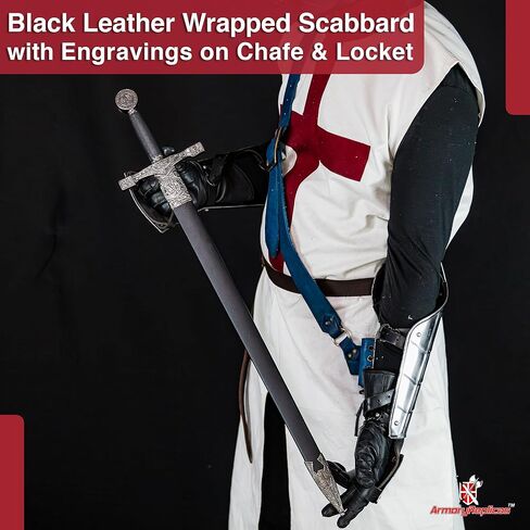 Armory Replicas™ - نسخة طبق الأصل من King Arthur Excalibur Longsword - سيف من الفولاذ المقاوم للصدأ مقاس 29 بوصة مع غمد جلدي in Kuwait