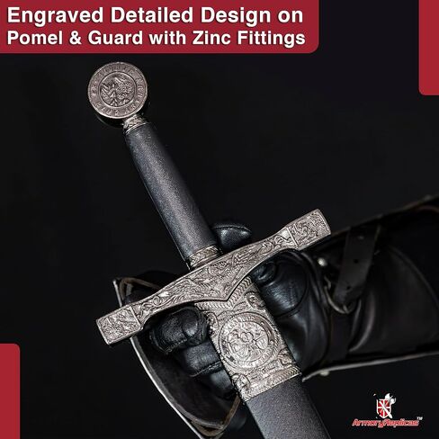 Armory Replicas™ - نسخة طبق الأصل من King Arthur Excalibur Longsword - سيف من الفولاذ المقاوم للصدأ مقاس 29 بوصة مع غمد جلدي in Kuwait