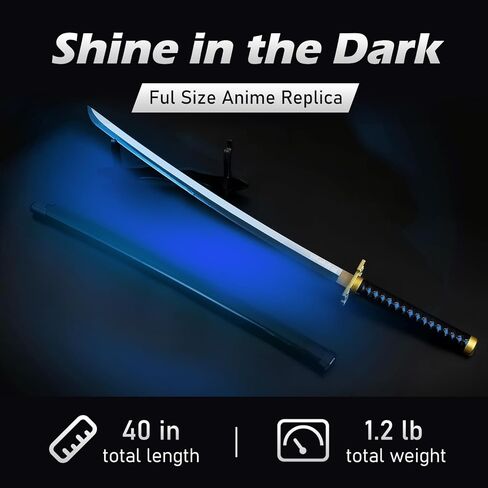 40 Inch Light Up Katana Sword, Rechargeable LED Plastic Samurai Sword Replica with Belt & Display Stand, Cosplay Prop for Anime Fans, Halloween Costume Accessory-Shi TOU Wu Yi Lang -3 in Saudi Arabia