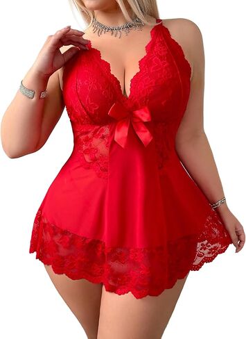 Lingerie For Plus Size Women Lace Chemise Mesh Sleepwear Strappy Sexy Nightgown Boudoir Outfit in Saudi Arabia