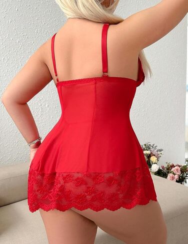 Lingerie For Plus Size Women Lace Chemise Mesh Sleepwear Strappy Sexy Nightgown Boudoir Outfit in Saudi Arabia