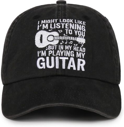 قبعة هدايا الجيتار من InnoBeta للرجال - هيكل عظمي روك آند رول - قبعة مطرزة من القطن المغسول قابلة للتعديل - هدية لمحبي الموسيقى والموسيقي in Kuwait