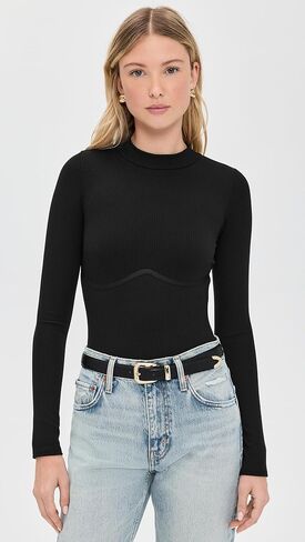 Fleur du Mal Women's Hourglass Rib Mock Neck Thong Bodysuit in Saudi Arabia