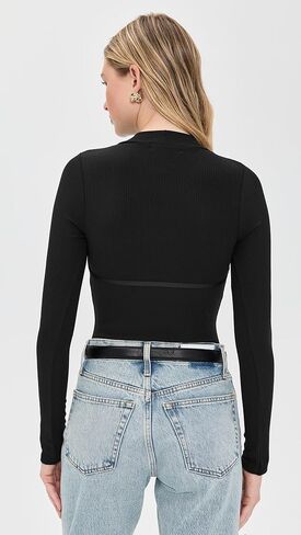 Fleur du Mal Women's Hourglass Rib Mock Neck Thong Bodysuit in Saudi Arabia