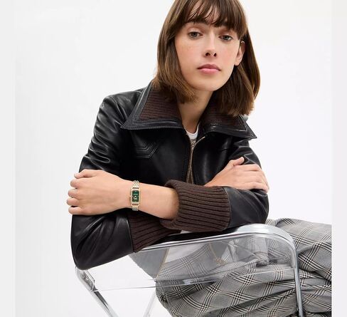 ساعة كوارتز Cadie 2H للسيدات من COACH، مستوحاة من فن الآرت ديكو، هيكل مستطيل، سوار متصل، تصميم على شكل حصان وعربة، أزياء فاخرة - هدية لها in Saudi Arabia