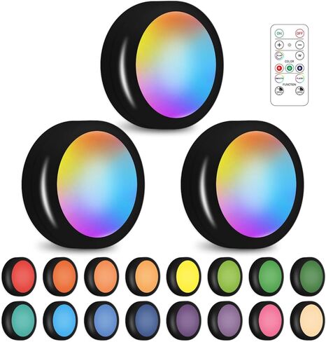 ضوء LED متغير 16 لونًا لاسلكيًا، 6 عبوات LED تحت الخزانة، إضاءة خزانة، مصابيح ليلية تعمل بالبطارية مع جهاز تحكم عن بعد ووظيفة التوقيت in Kuwait