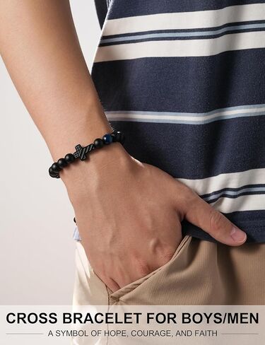 سوار متقاطع مع عين النمر الزرقاء - هدية مسيحية للأولاد والبنات المراهقين، الابن، الحفيد، ابن الأخ، الأخ - المعمودية، التأكيد، عيد ميلاد المناولة الأولى، التخرج، هدايا عيد الميلاد in Kuwait