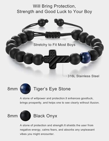 سوار متقاطع مع عين النمر الزرقاء - هدية مسيحية للأولاد والبنات المراهقين، الابن، الحفيد، ابن الأخ، الأخ - المعمودية، التأكيد، عيد ميلاد المناولة الأولى، التخرج، هدايا عيد الميلاد in Kuwait