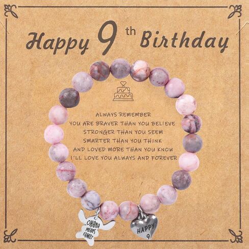Pendant Bracelet, Stitch Bracelet Pink Pearl with Heart Charm, Girls Birthday Gifts with Birthday Card for Sister Daughter Granddaughter Niece, Stone Jewelry Gift for Christmas in Saudi Arabia