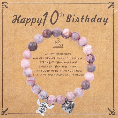 Pendant Bracelet, Stitch Bracelet Pink Pearl with Heart Charm, Girls Birthday Gifts with Birthday Card for Sister Daughter Granddaughter Niece, Stone Jewelry Gift for Christmas in Saudi Arabia