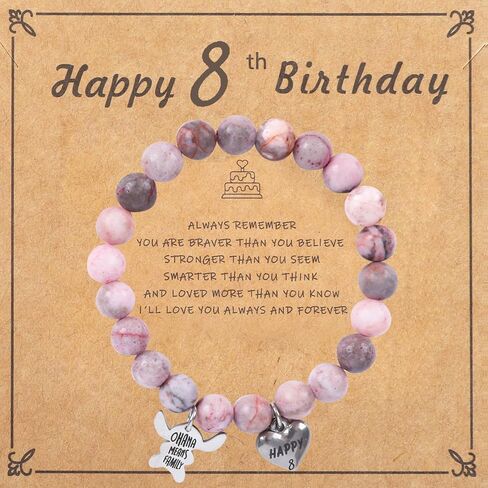 Pendant Bracelet, Stitch Bracelet Pink Pearl with Heart Charm, Girls Birthday Gifts with Birthday Card for Sister Daughter Granddaughter Niece, Stone Jewelry Gift for Christmas in Saudi Arabia