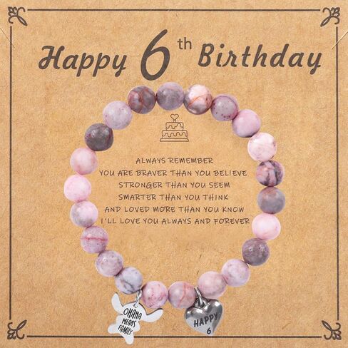 Pendant Bracelet, Stitch Bracelet Pink Pearl with Heart Charm, Girls Birthday Gifts with Birthday Card for Sister Daughter Granddaughter Niece, Stone Jewelry Gift for Christmas in Saudi Arabia