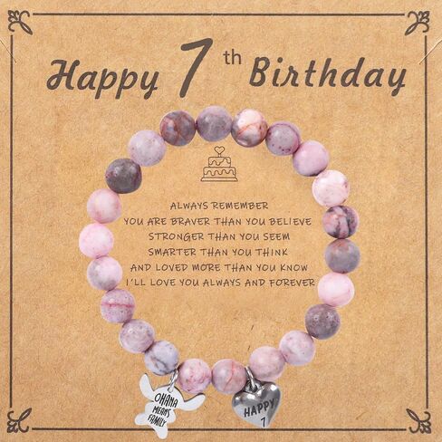 Pendant Bracelet, Stitch Bracelet Pink Pearl with Heart Charm, Girls Birthday Gifts with Birthday Card for Sister Daughter Granddaughter Niece, Stone Jewelry Gift for Christmas in Saudi Arabia