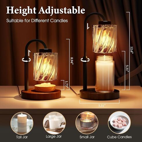 WarmEmbrace Candle Warmer Lamp with Timer Dimmer, Adjustable Height and Non-Slip Base Pad, 2 Bulbs Included, Gifts for Birthday, Women’s Day, Home Decor for Bedroom, Living Room, Office (Black) in Saudi Arabia