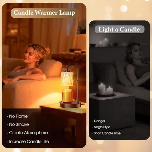 WarmEmbrace Candle Warmer Lamp with Timer Dimmer, Adjustable Height and Non-Slip Base Pad, 2 Bulbs Included, Gifts for Birthday, Women’s Day, Home Decor for Bedroom, Living Room, Office (Black) in Saudi Arabia