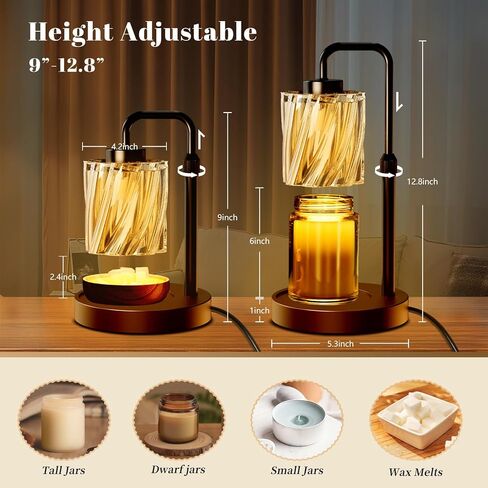 WarmEmbrace Candle Warmer Lamp with Adjustable Height& & Timer Dimmable Light, Gifts for Mom Women, House Warming Gifts New Home Bedroom Decor, Wax Melt Warmer for Jar Candles with 2 Bulbs/Black in Saudi Arabia