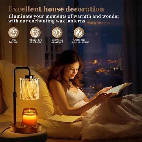 WarmEmbrace Candle Warmer Lamp with Adjustable Height& & Timer Dimmable Light, Gifts for Mom Women, House Warming Gifts New Home Bedroom Decor, Wax Melt Warmer for Jar Candles with 2 Bulbs/Black in Saudi Arabia