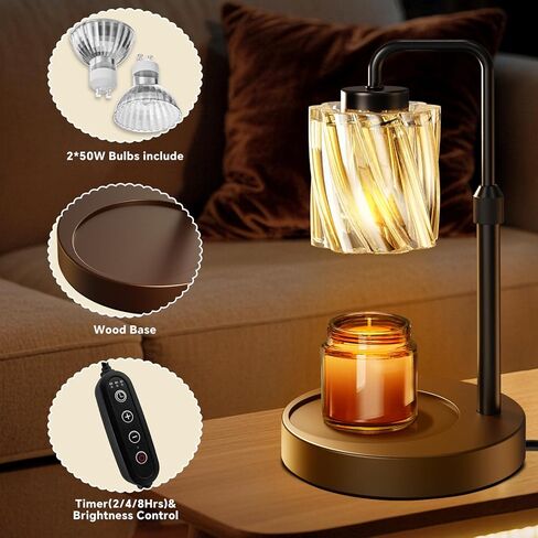 WarmEmbrace Candle Warmer Lamp with Adjustable Height& & Timer Dimmable Light, Gifts for Mom Women, House Warming Gifts New Home Bedroom Decor, Wax Melt Warmer for Jar Candles with 2 Bulbs/Black in Saudi Arabia