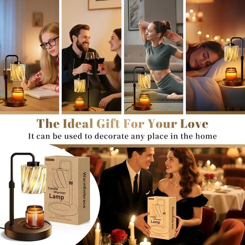 WarmEmbrace Candle Warmer Lamp with Adjustable Height& & Timer Dimmable Light, Gifts for Mom Women, House Warming Gifts New Home Bedroom Decor, Wax Melt Warmer for Jar Candles with 2 Bulbs/Black in Saudi Arabia