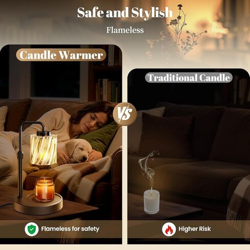 WarmEmbrace Candle Warmer Lamp with Adjustable Height& & Timer Dimmable Light, Gifts for Mom Women, House Warming Gifts New Home Bedroom Decor, Wax Melt Warmer for Jar Candles with 2 Bulbs/Black in Saudi Arabia