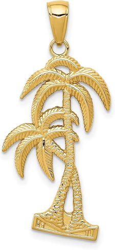 14k Yellow Gold Textured Twin Palm Trees Pendant 29 mm x 16 mm in Saudi Arabia