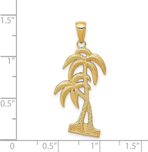 14k Yellow Gold Textured Twin Palm Trees Pendant 29 mm x 16 mm in Saudi Arabia