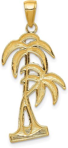 14k Yellow Gold Textured Twin Palm Trees Pendant 29 mm x 16 mm in Saudi Arabia