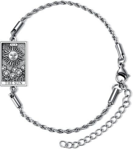 PELOVNY Tarot Card Bracelet 925 Sterling Silver Moon Cat Sun Sunflower Lovers Skull Pendant Lion Anklet Spiritual Tarot Jewelry Christmas Birthday Gifts for Women Men in Saudi Arabia
