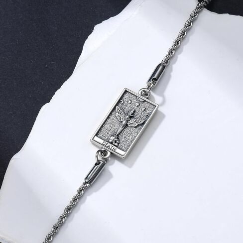 PELOVNY Tarot Card Bracelet 925 Sterling Silver Moon Cat Sun Sunflower Lovers Skull Pendant Lion Anklet Spiritual Tarot Jewelry Christmas Birthday Gifts for Women Men in Saudi Arabia