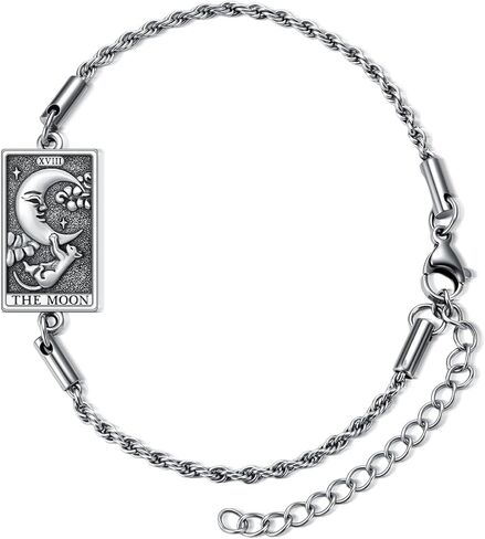 PELOVNY Tarot Card Bracelet 925 Sterling Silver Moon Cat Sun Sunflower Lovers Skull Pendant Lion Anklet Spiritual Tarot Jewelry Christmas Birthday Gifts for Women Men in Saudi Arabia