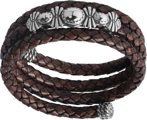 American West Jewelry Sterling Silver Wrap Bracelet For Men & Women Silver Beaded Choice of Leather Color One Size Fits Most in Saudi Arabia