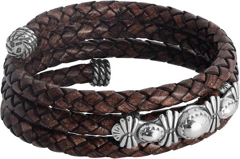 American West Jewelry Sterling Silver Wrap Bracelet For Men & Women Silver Beaded Choice of Leather Color One Size Fits Most in Saudi Arabia