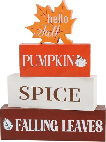 Fall Thanksgiving Home Wooden Tray Decor Signs, Book Stack and 3D Round Signs with Fake Plants, Fall Thanksgiving Wooden Rustic Decor for Restroom Shelf Guest in Saudi Arabia