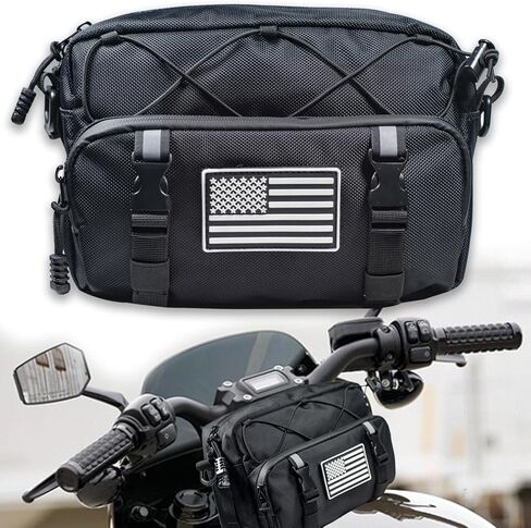 Universal Motorcycle Bag, Black Motorcycle Handlebar Bag, American Flag 1680D Water-resistant Tool Bag Fork Bag Sissy Bar Bag for For Motorbike Cruiser Softail Dyna Sportsters Dirt Bike Bicycle ATV in Kuwait