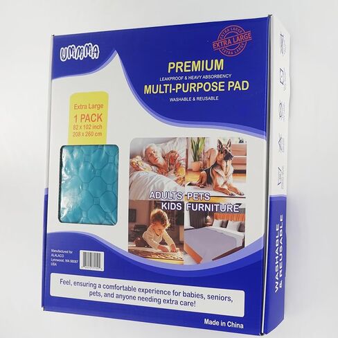 Extra Large 82" x 102"– Heavy Absorbent, Leakproof Under Pads - Washable & Reusable, Anti-Slip, Ultra-Soft - Waterproof Protection for Beds, Furniture, Pets, Kids, Seniors & More in Saudi Arabia