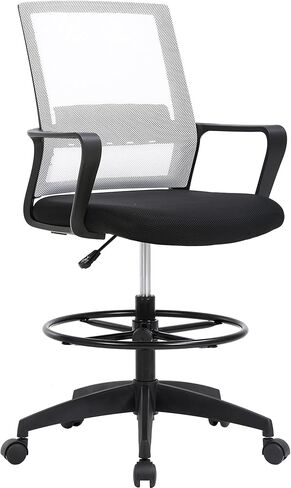Drafting Chair Tall Office Chair Adjustable Swivel Rolling Mesh Height with Lumbar Support Arms Footrest Mid Back for Adults Standing Desk Drafting Stool(Black) in Kuwait