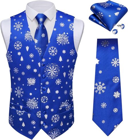 DiBanGu Men's Red Christmas Suit Vest and Tie with Silver Xmas Pattern Waistcoats and Necktie Set for Prom Party XL in Saudi Arabia