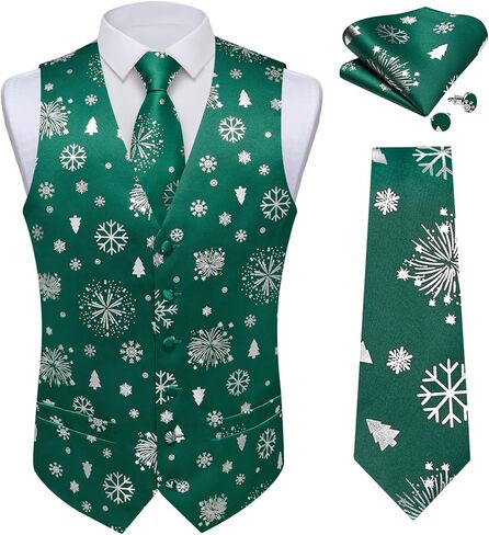 DiBanGu Men's Red Christmas Suit Vest and Tie with Silver Xmas Pattern Waistcoats and Necktie Set for Prom Party XL in Saudi Arabia