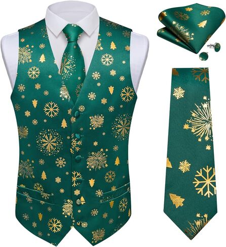 DiBanGu Men's Red Christmas Suit Vest and Tie with Silver Xmas Pattern Waistcoats and Necktie Set for Prom Party XL in Saudi Arabia