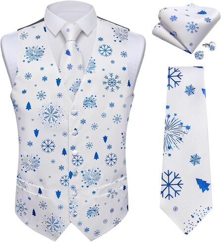 DiBanGu Men's Red Christmas Suit Vest and Tie with Silver Xmas Pattern Waistcoats and Necktie Set for Prom Party XL in Saudi Arabia