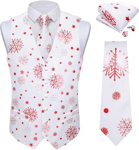 DiBanGu Men's Red Christmas Suit Vest and Tie with Silver Xmas Pattern Waistcoats and Necktie Set for Prom Party XL in Saudi Arabia