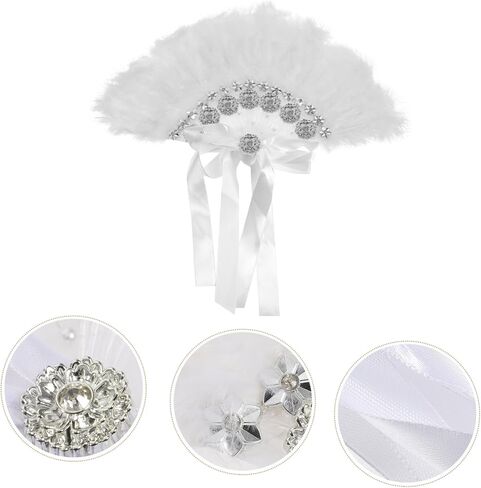 Gadpiparty Rhinestone Plume Fan for Weddings Performances Elegant Handheld Wedding Fan Unique Prop for Dance Stage Stylish Women Stay in Saudi Arabia