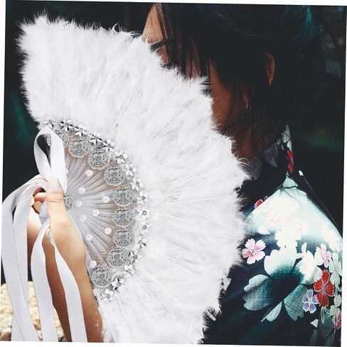 Gadpiparty Rhinestone Plume Fan for Weddings Performances Elegant Handheld Wedding Fan Unique Prop for Dance Stage Stylish Women Stay in Saudi Arabia