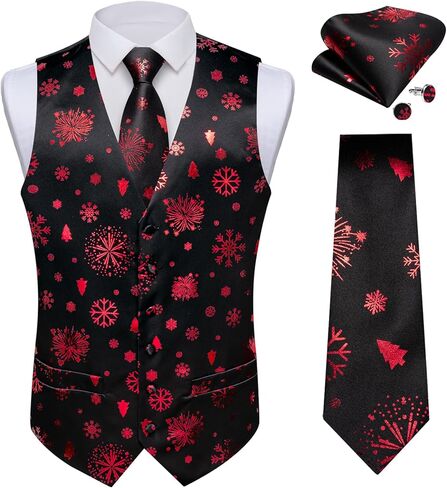 DiBanGu Men's Red Christmas Suit Vest and Tie with Silver Xmas Pattern Waistcoats and Necktie Set for Prom Party XL in Saudi Arabia
