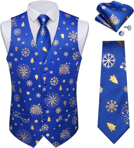 DiBanGu Men's Red Christmas Suit Vest and Tie with Silver Xmas Pattern Waistcoats and Necktie Set for Prom Party XL in Saudi Arabia
